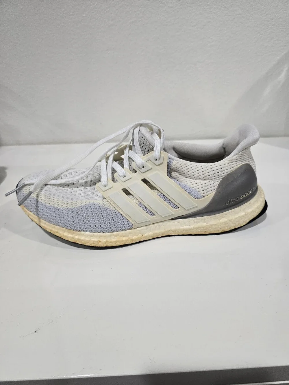Adidas Ultraboost White and Cream Knit Performance Sneakers AQ4007